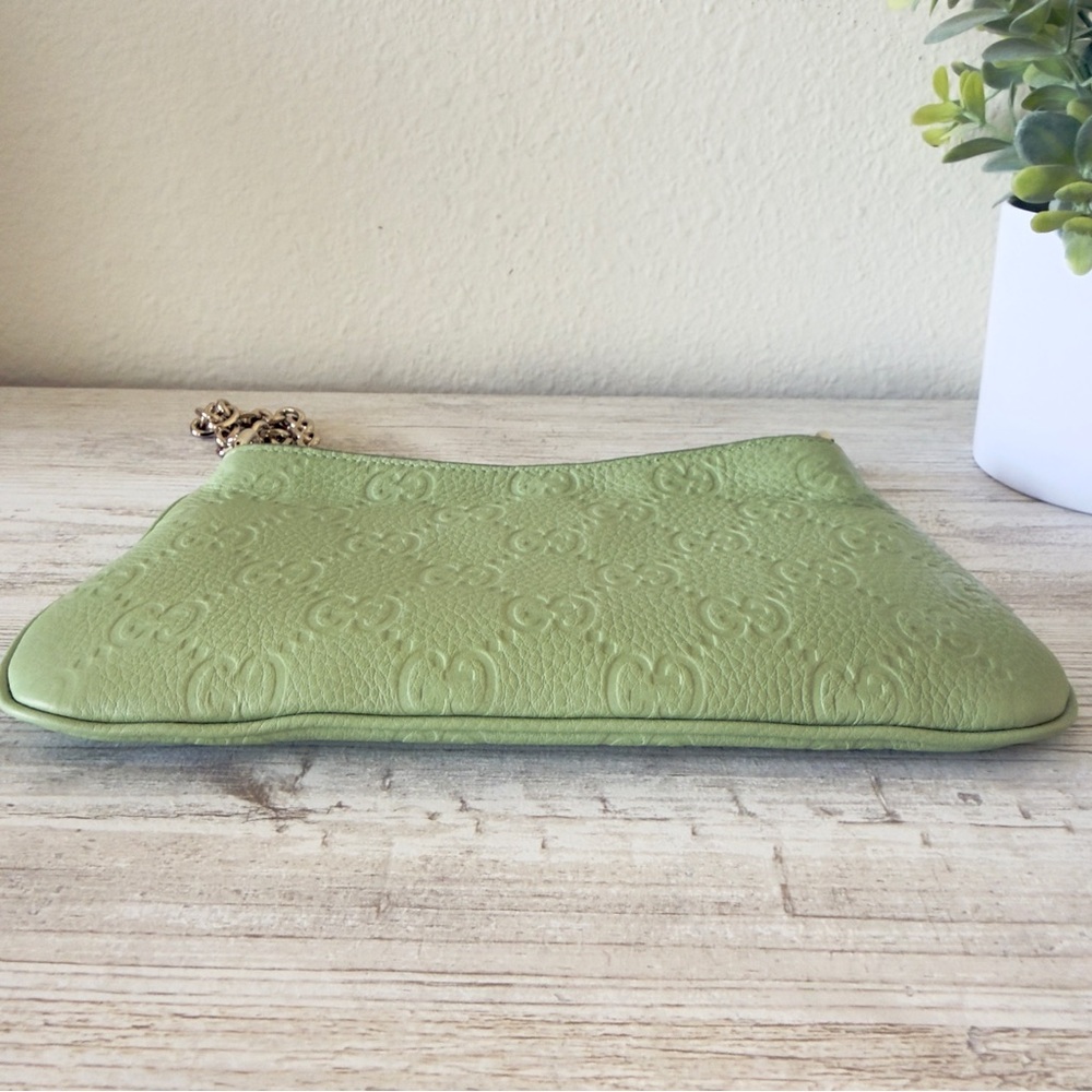 New Gucci Brainy GG Emblem leather shoulder crossbody mini bag pouch, green - Picture 9 of 13